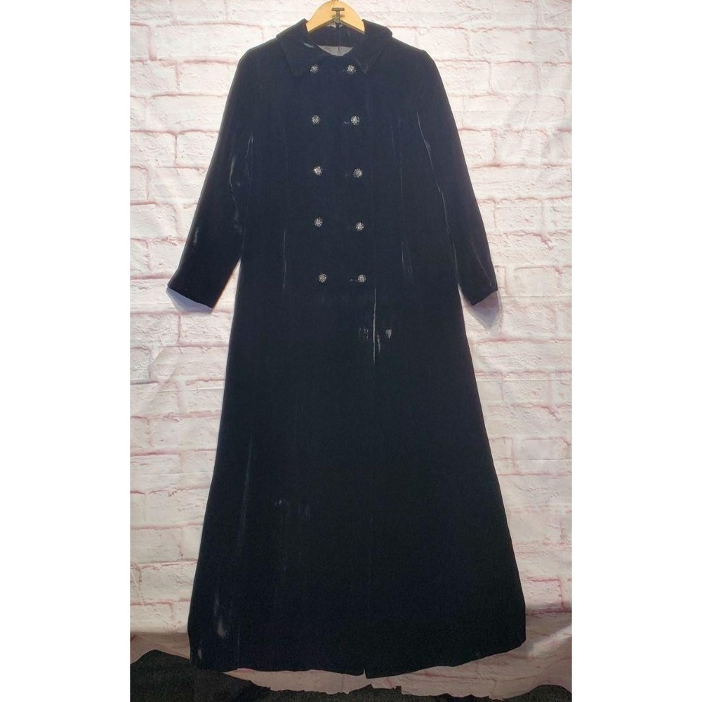 VTG 1970s Black Velvet Maxi Coat Womens 6 Small Union Made ILGWU Evening‎ Gothic